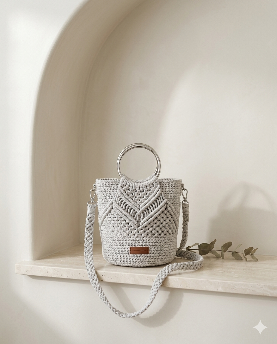 Sac Gris Crochet Argent