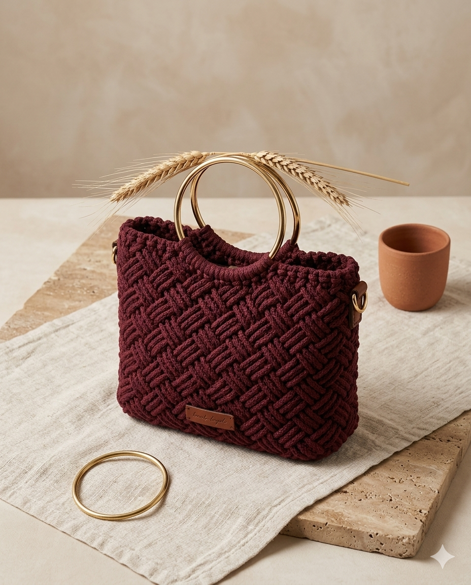 Sac Bordeaux Anses Dorees — vue still-life
